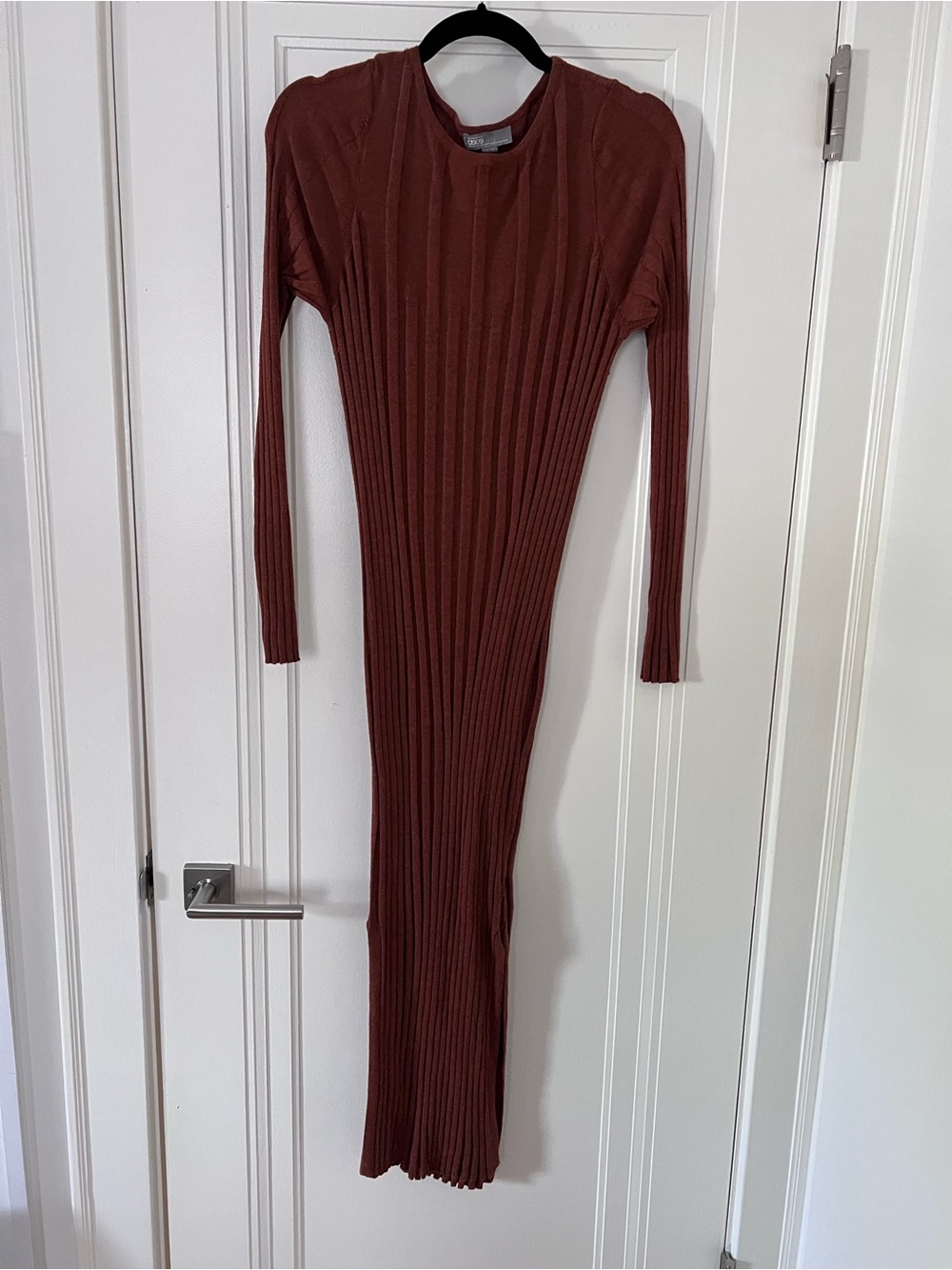 ASOS Ribbed Long-Sleeve Bodycon Dress in Rust Brown